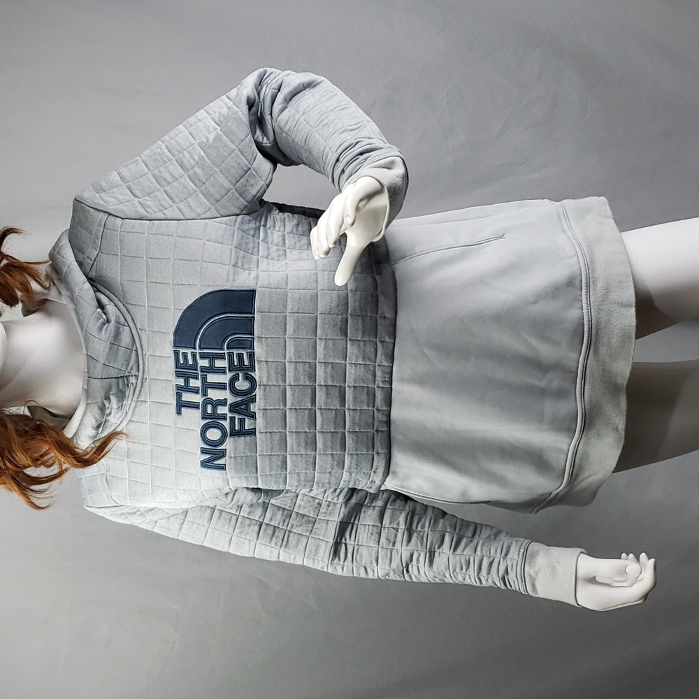 The North Face Womens Large Pull Over Quilted Hoodie Sweater Grey
